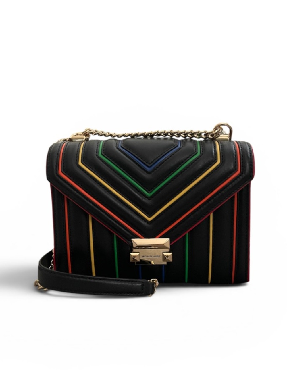 Michael Kors Black Striped Multicolor Whitney Bag